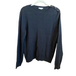 Garnet Hill Black 100% Cashmere Sweater Button Shoulder Detail Size Medium